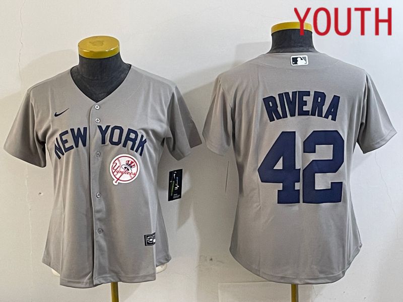 Youth New York Yankees #42 Rivera Grey Game Nike 2024 MLB Jersey style 3